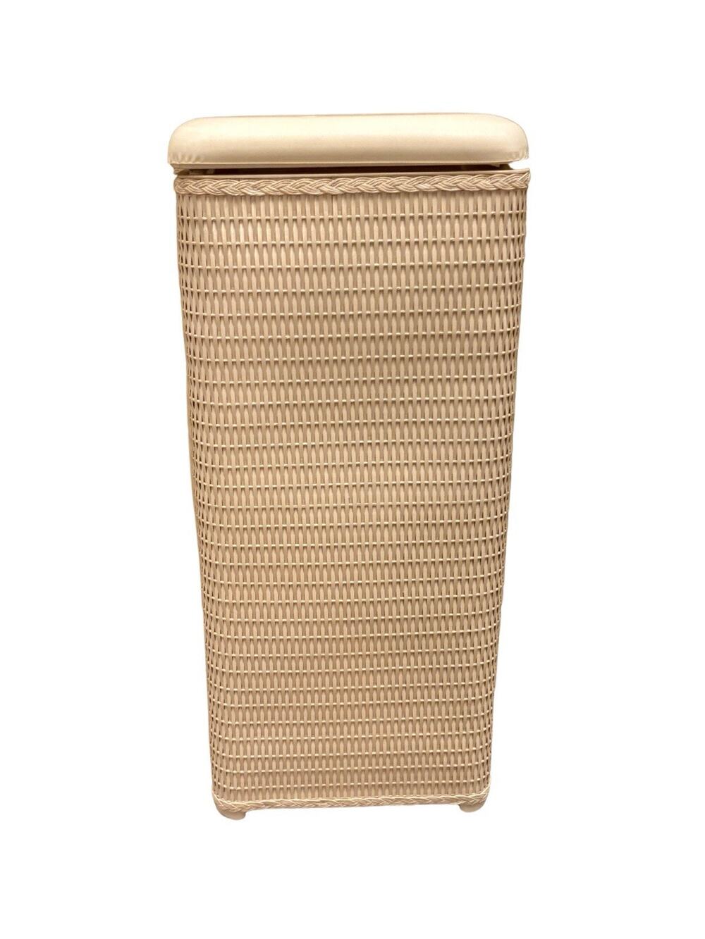 Vintage Lamont Slim Apartment Hamper Wicker-Style Vinyl With Hinged Lid EUC
